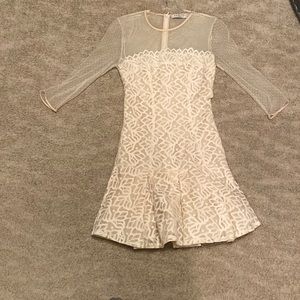 Sandro cream colored  lace and sheer sleeve dress